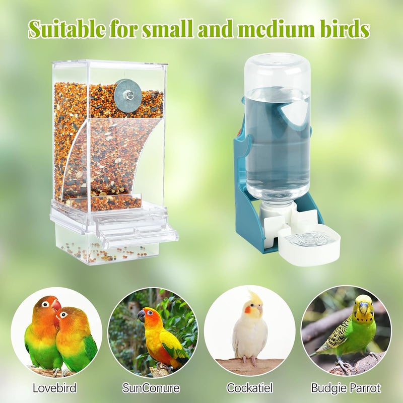 Rypet No Mess Bird Water Feeder Dispenser Set Automatic Bird Feeder Transparent Food Container Cage Acrylic Parrot Feeders Accessories for Small Birds Parrot Cockatoo Canary - Image 5